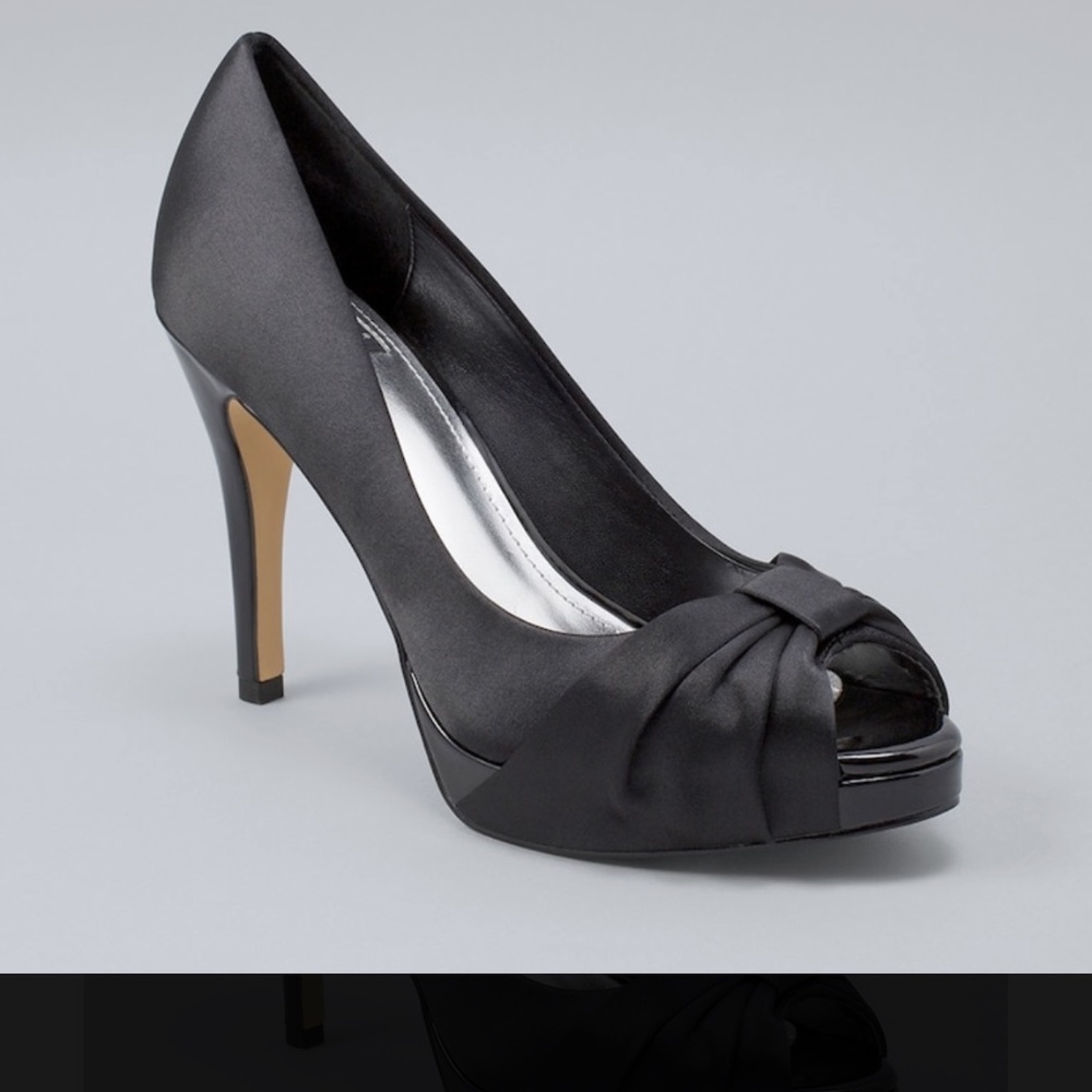 Ray Satin Peep-Toe Heels in Black